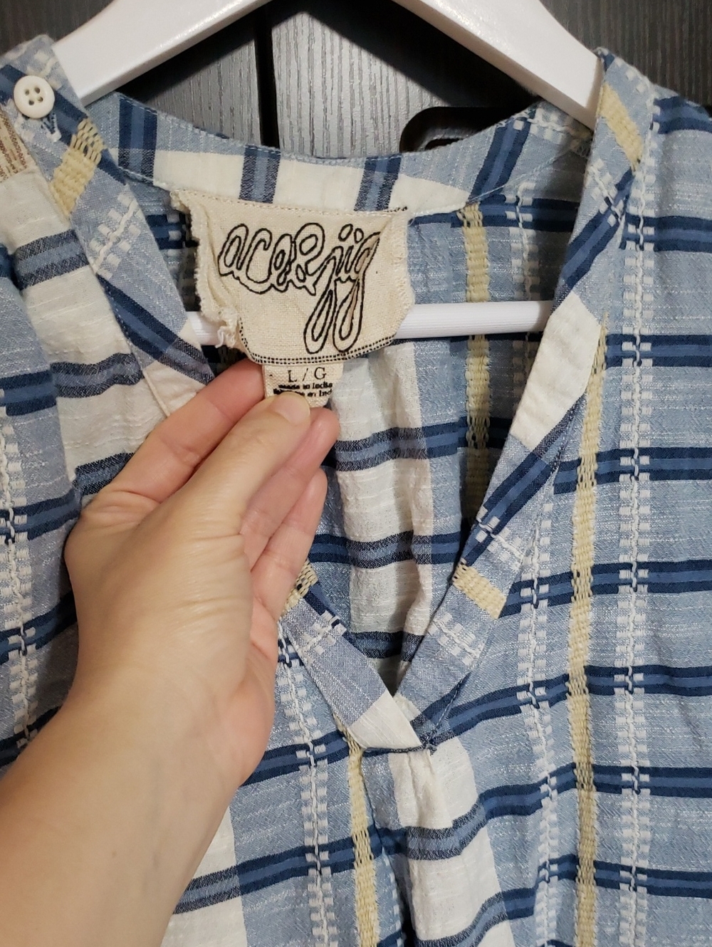 Ace & Jig top in Honor textile: Blue & White Plaid Long-Sleeve Top,Large - Picture 5 of 9
